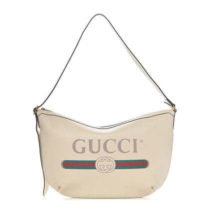 Gucci Grained Calfskin Logo Half Moon Hobo White 1 of 9