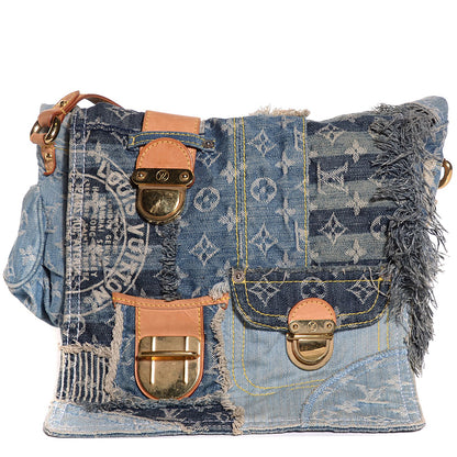Louis Vuitton Denim Patchwork Posty Messenger Bag Blue 1 of 7