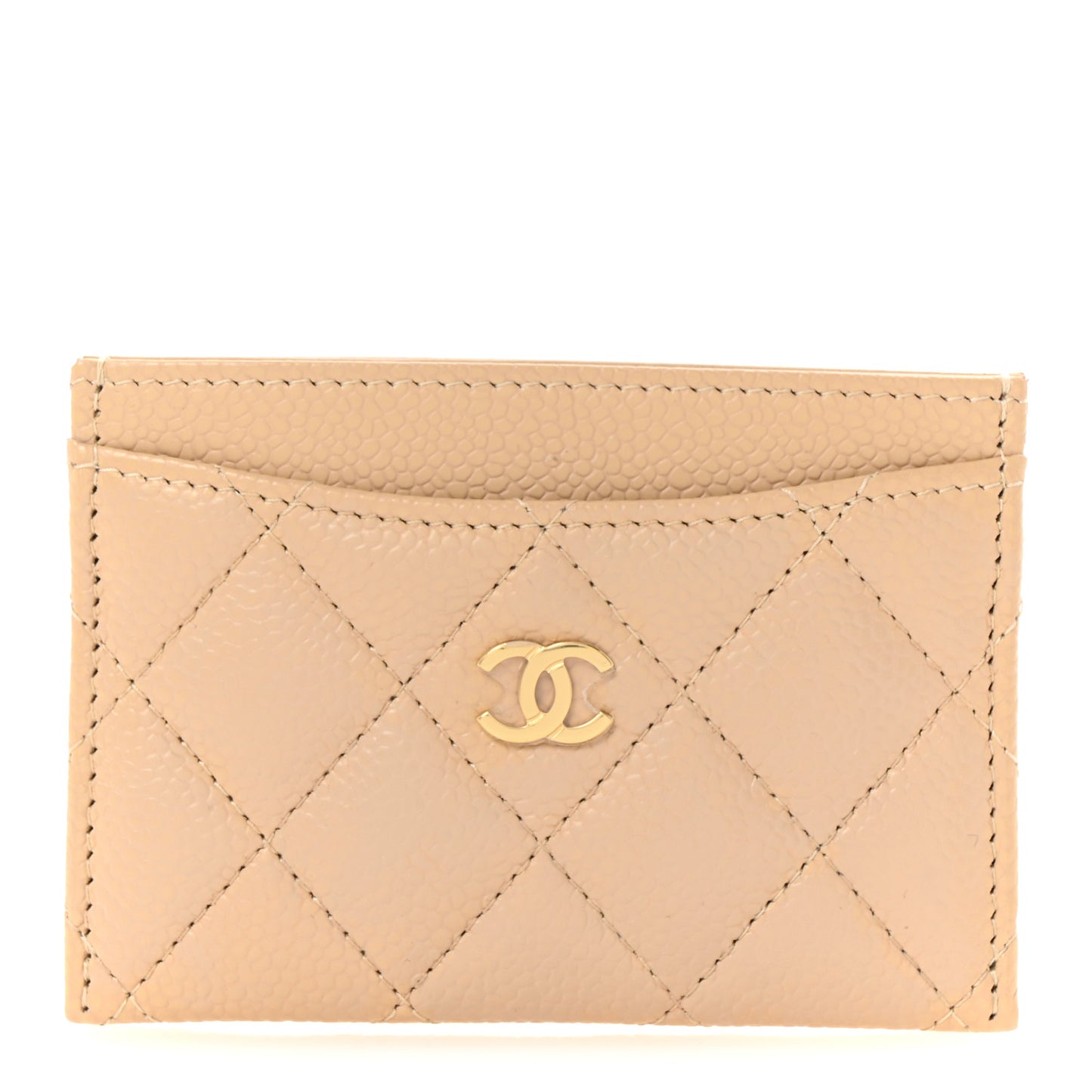 Caviar Quilted Card Holder Beige