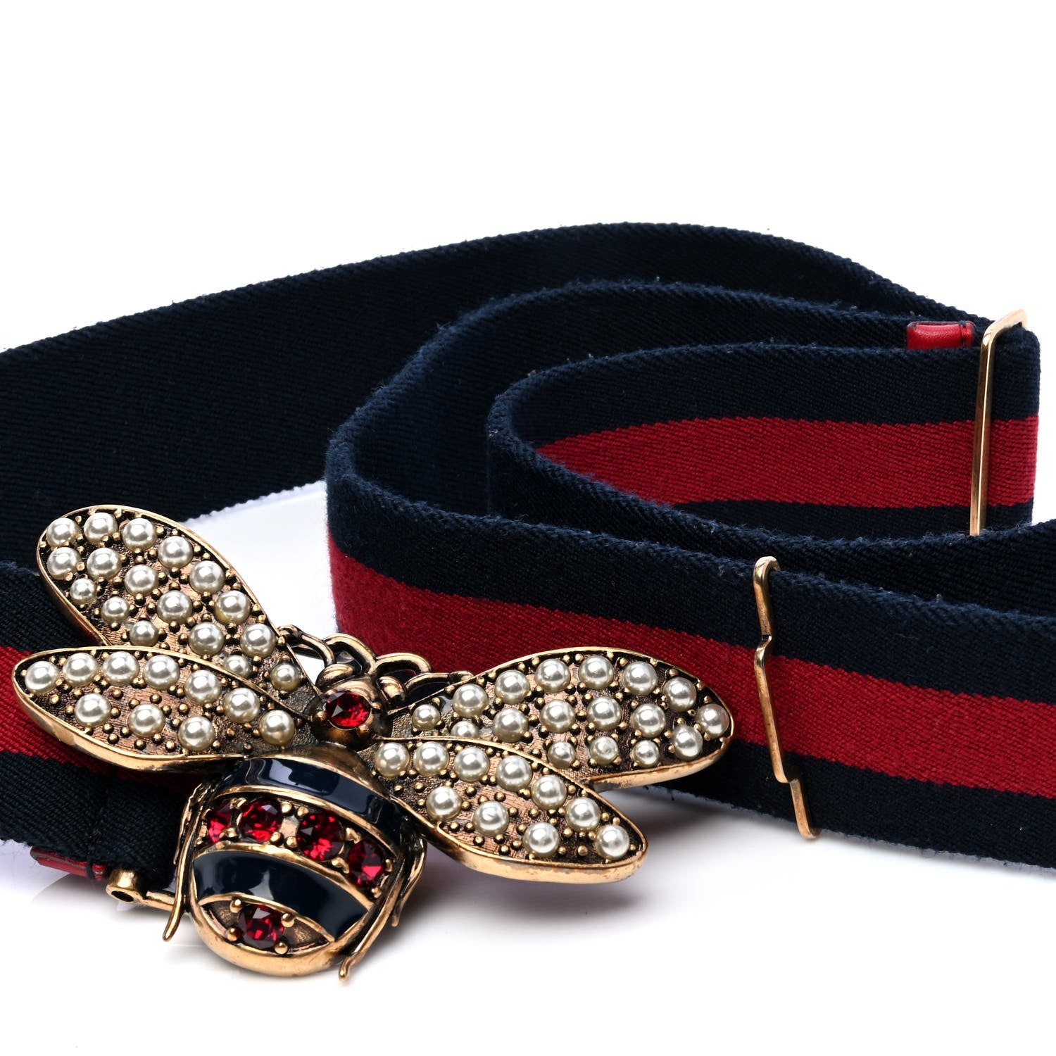 Gucci Web Queen Margaret Bee Belt 110 44 Red Navy 6 of 6