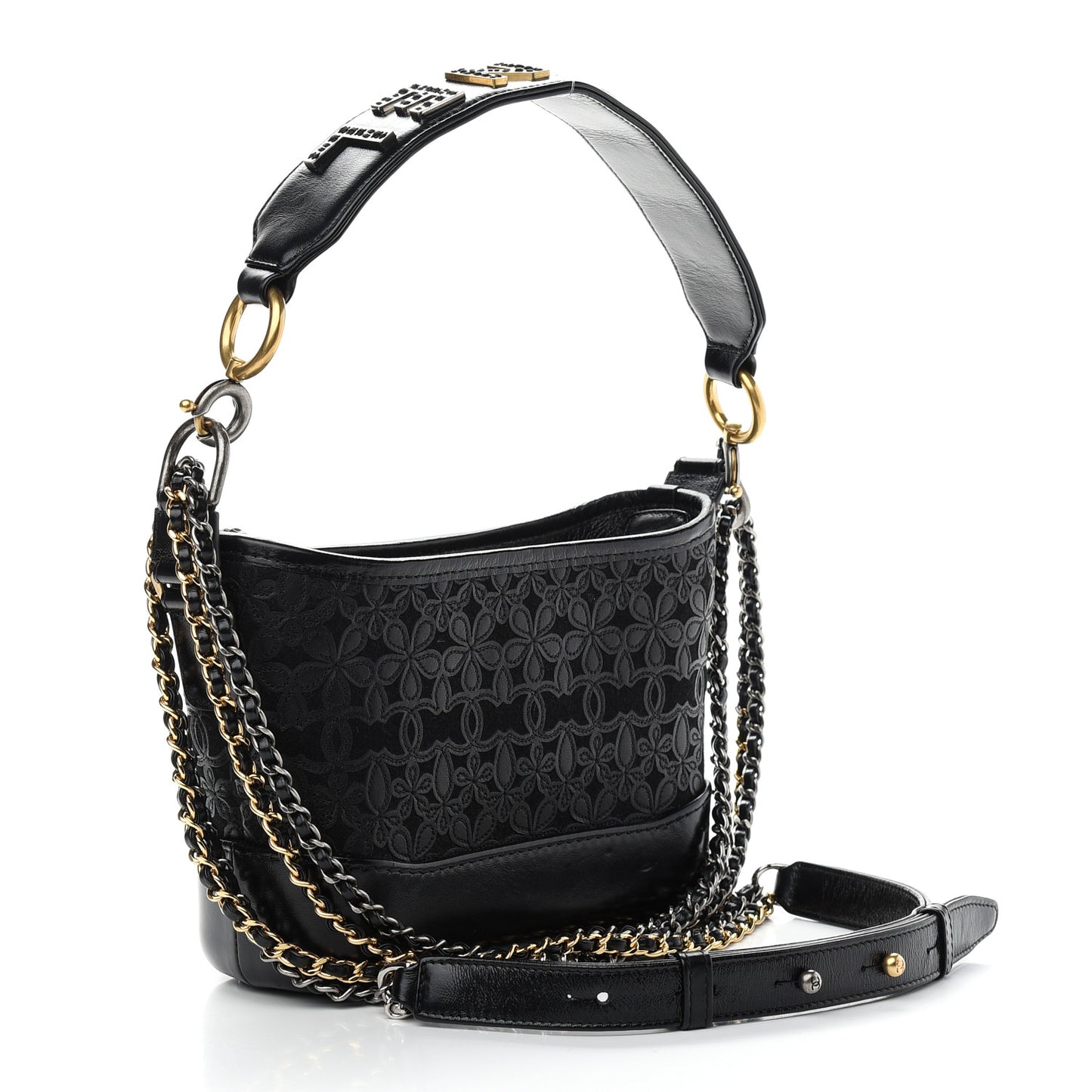 Calfskin Wool Felt Embossed Small Gabrielle Logo Hobo Black