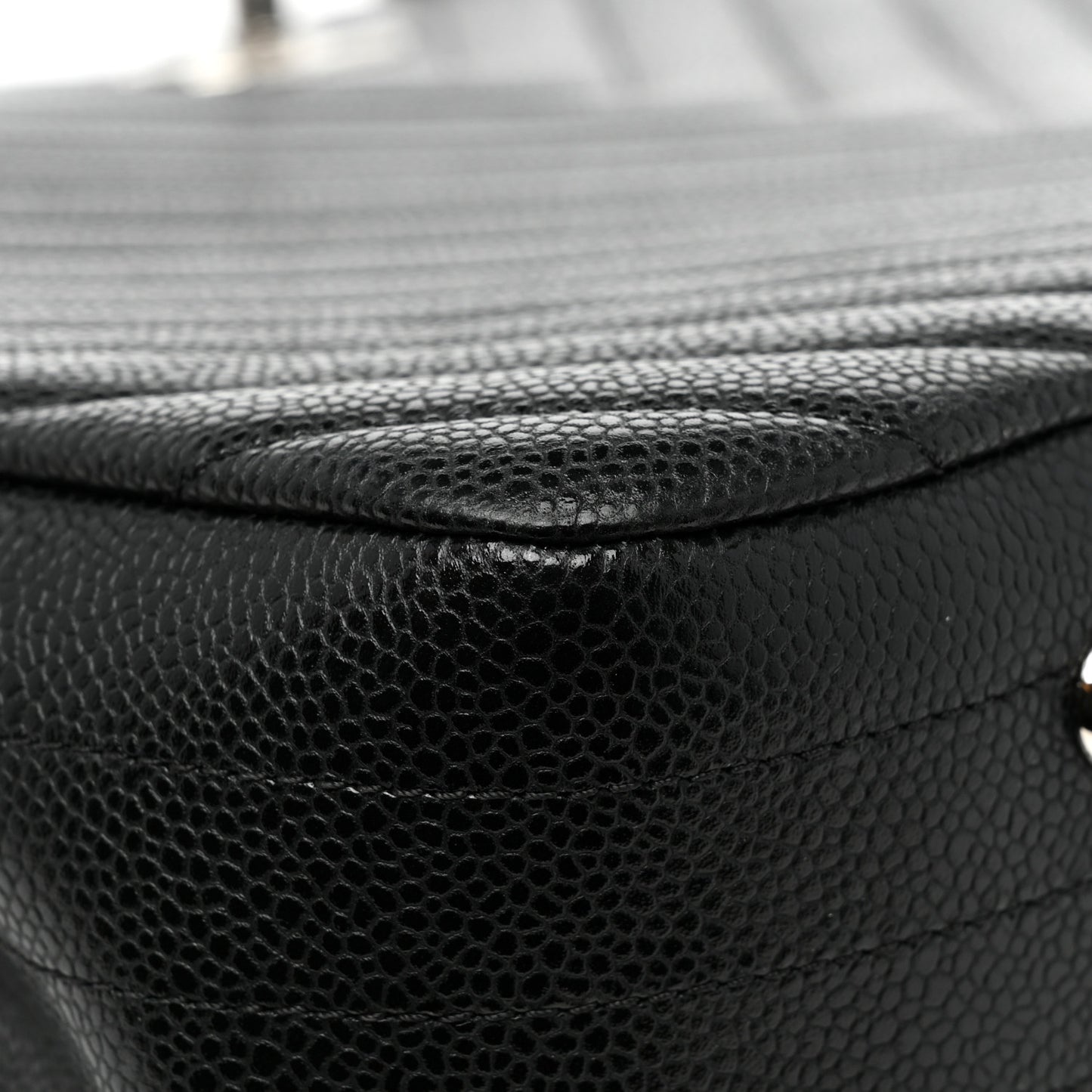 Caviar Chevron Quilted Large Shopping Tote Black