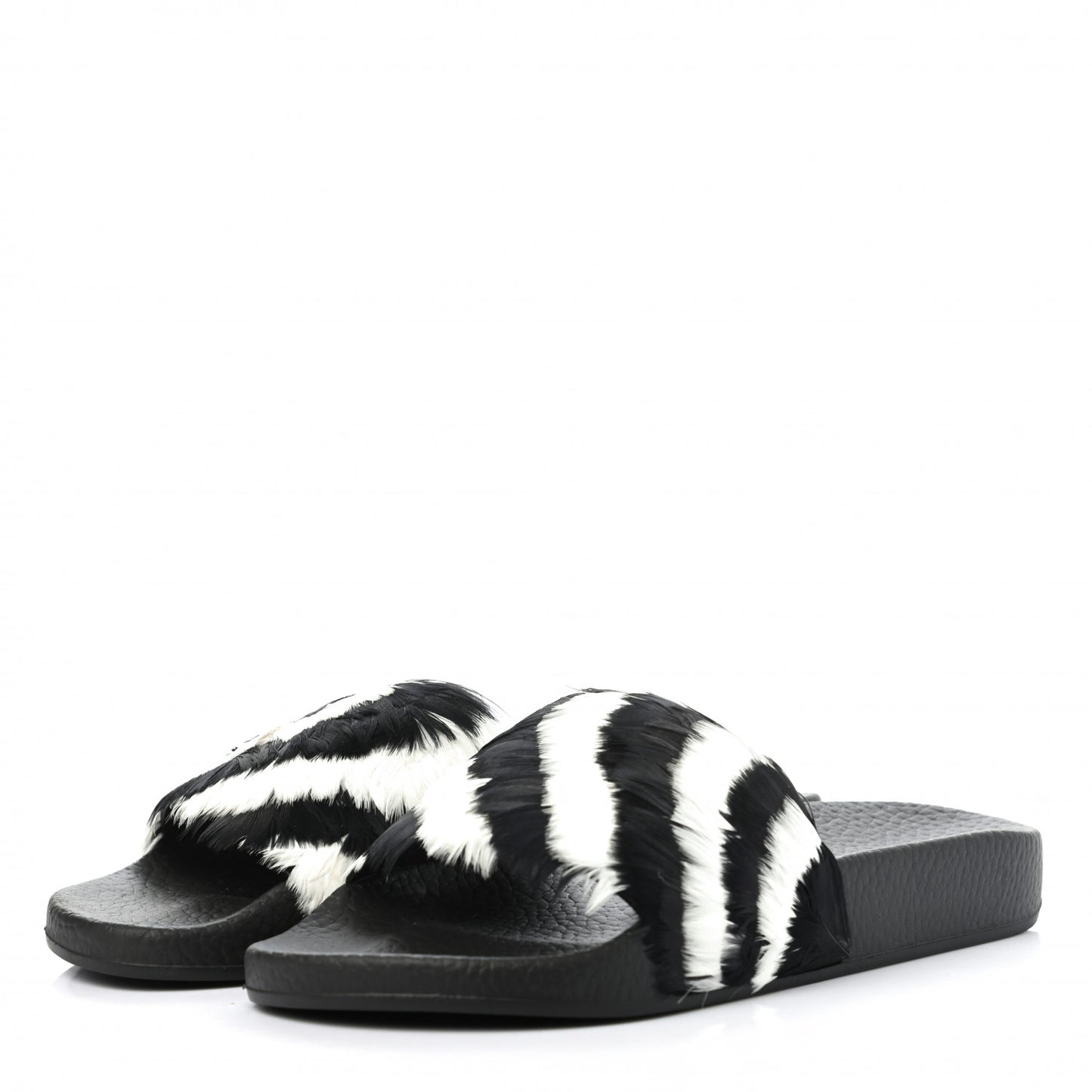 Rubber Feather Pool Slide Sandals 35 Black White