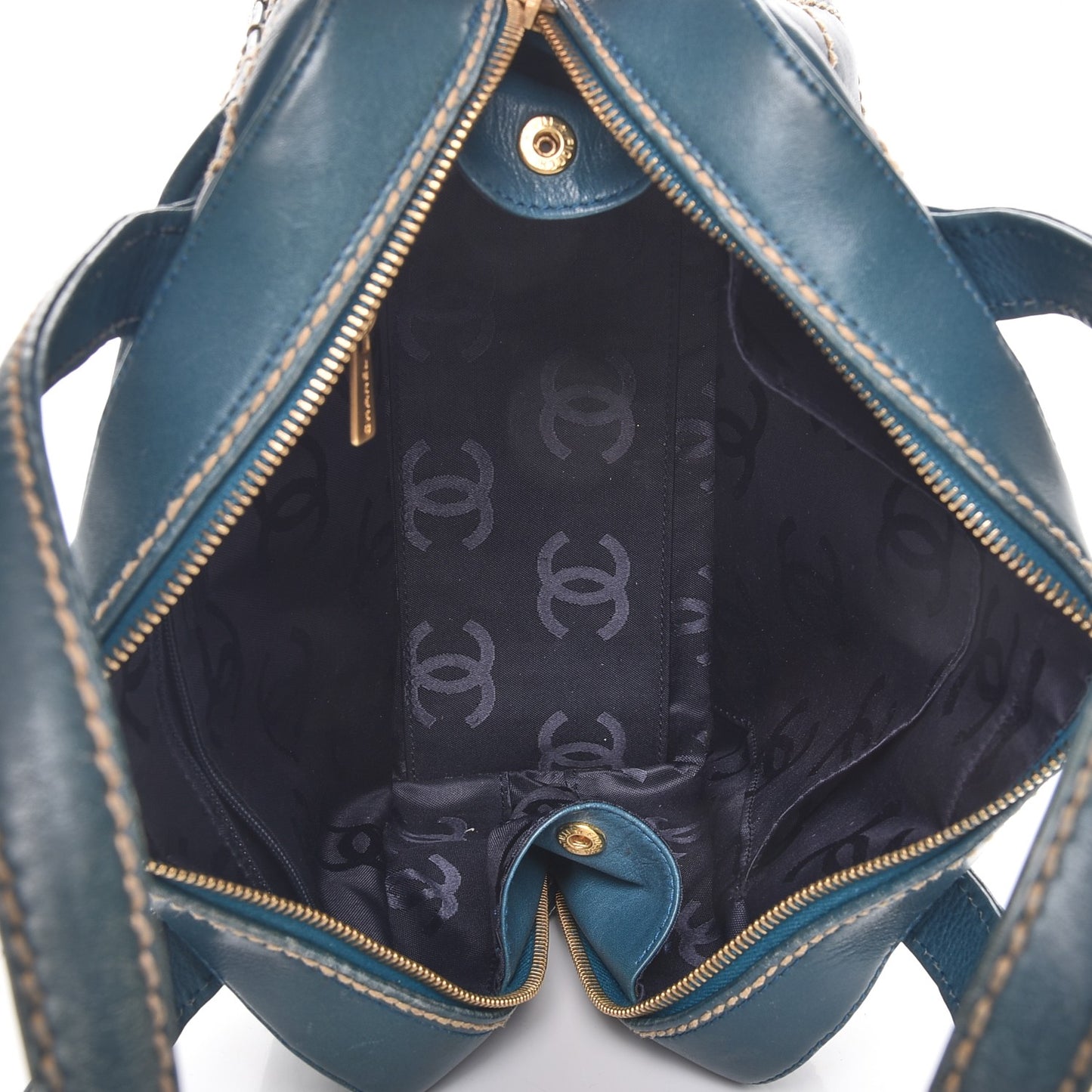 Calfskin Contrast Stitch Surpique Bowler Blue