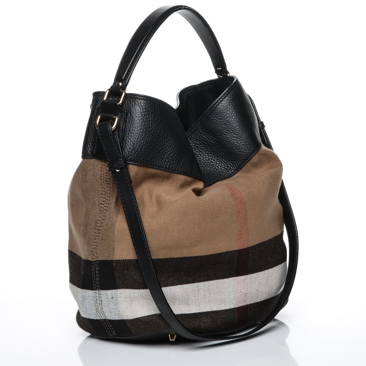 Grainy Calfskin Canvas Mega Check Medium Ashby Tassel Hobo Black