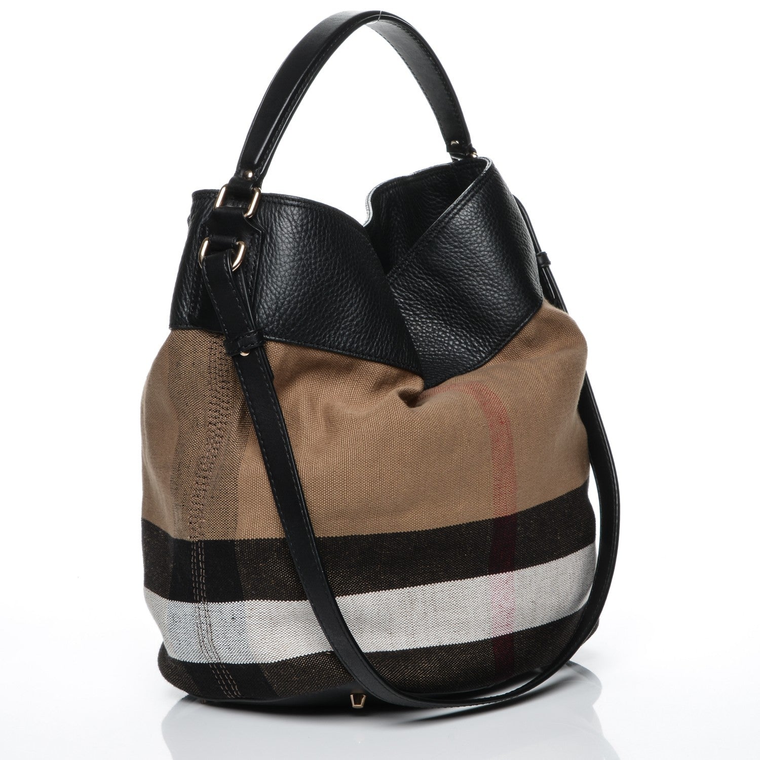 Burberry Grainy Calfskin Canvas Mega Check Medium Ashby Tassel Hobo Black 3 of 7