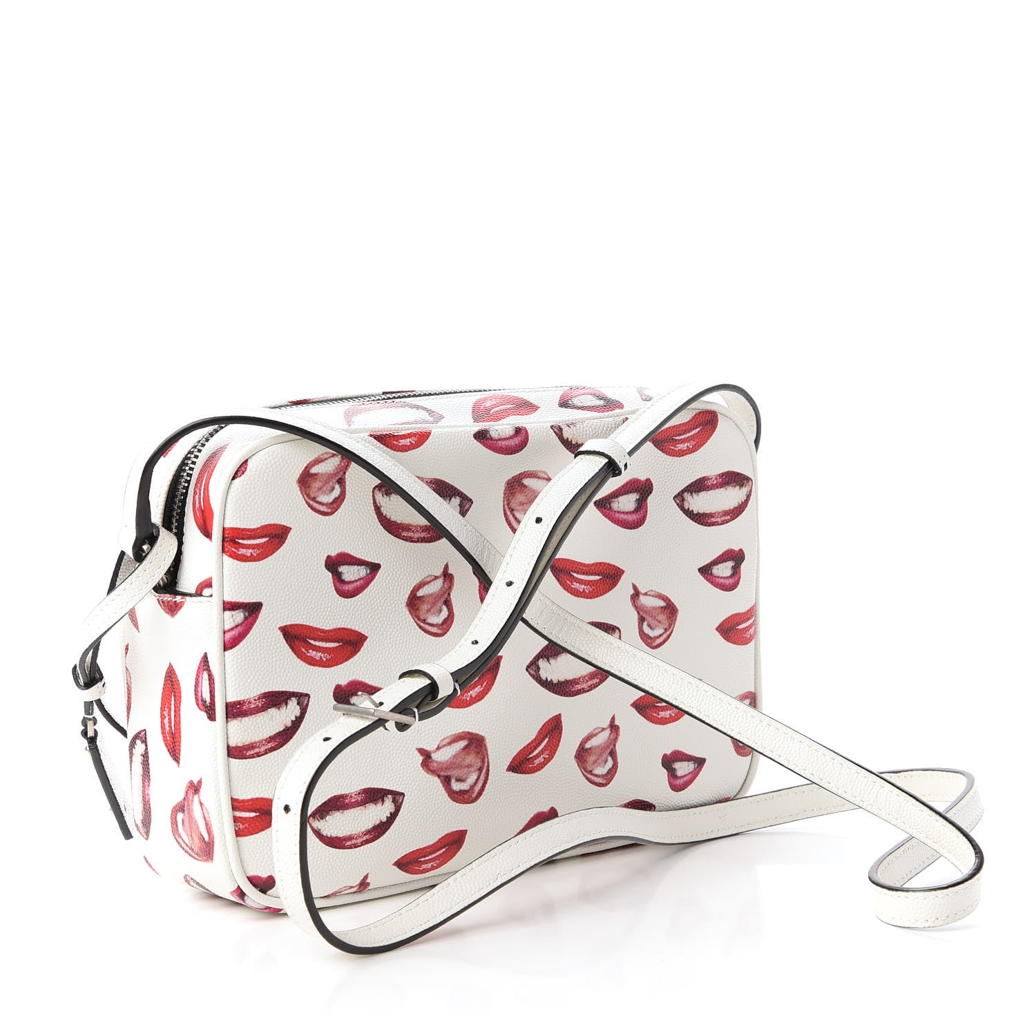 Saint Laurent Grain De Poudre Lips Print Medium Classic Monogram Camera Bag White Red 3 of 10