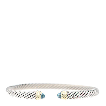David Yurman Sterling Silver 14K Yellow Gold Blue Topaz 5mm Cable Classics Petite Color Bracelet 1 of 4