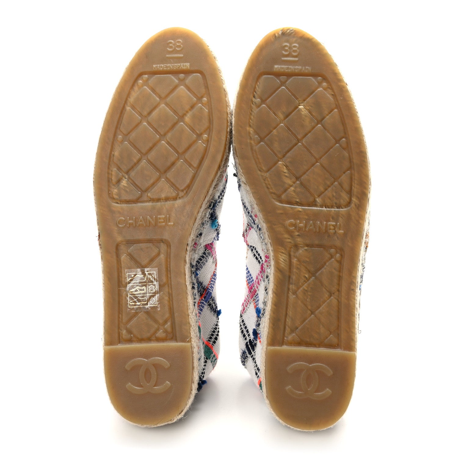 Chanel Tweed Grosgrain CC Espadrilles 38 White Blue Pink Green Black 5 of 8