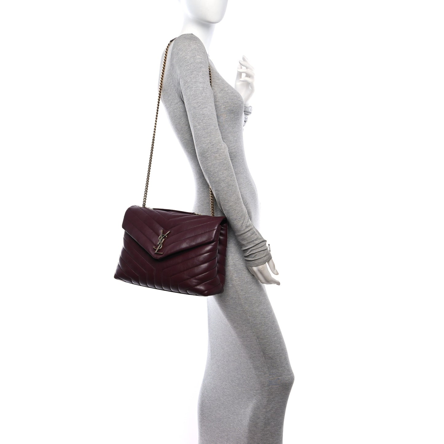 Calfskin Y Quilted Monogram Medium Loulou Chain Satchel Rouge Legion