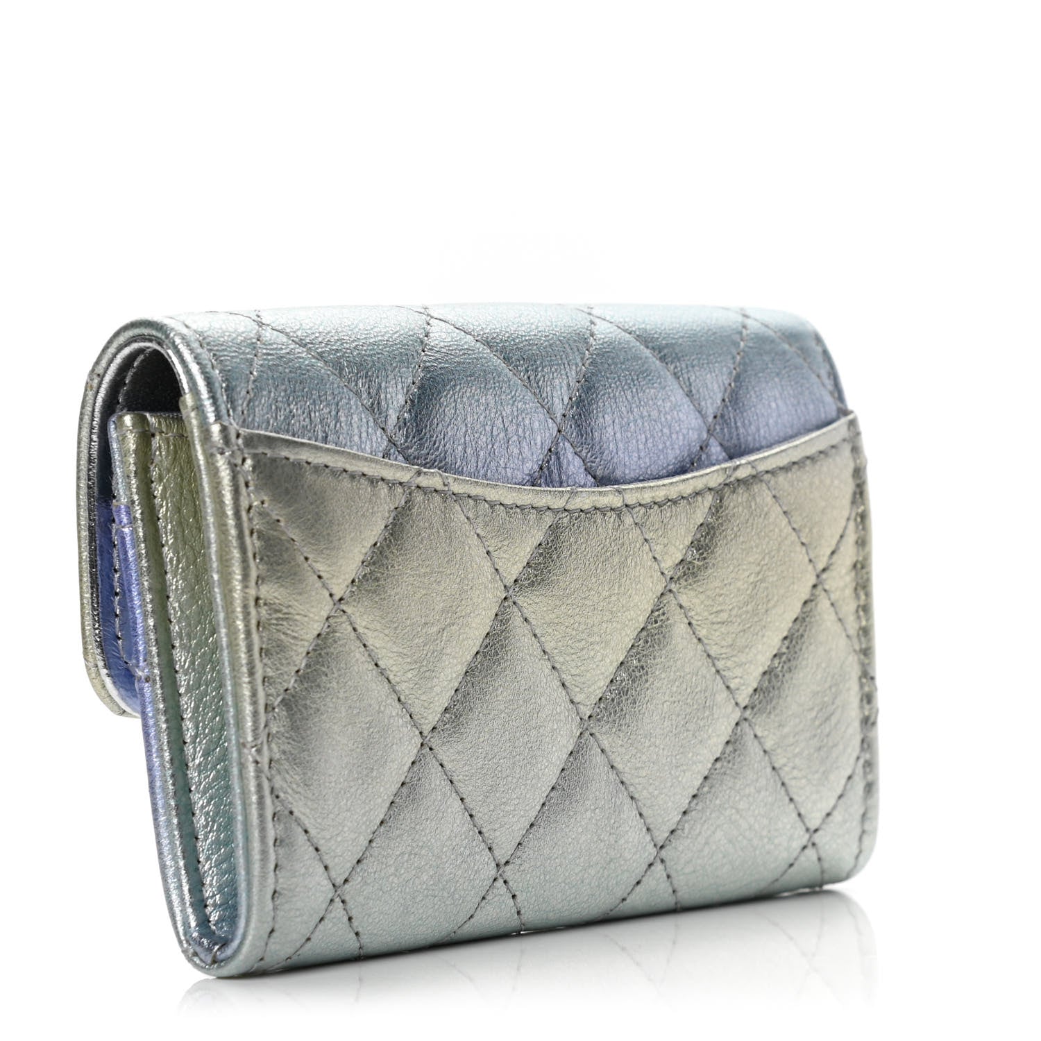 Chanel Gradient Metallic Calfskin Quilted Flap Card Holder Wallet Silver Blue Yellow Purple 2 of 4