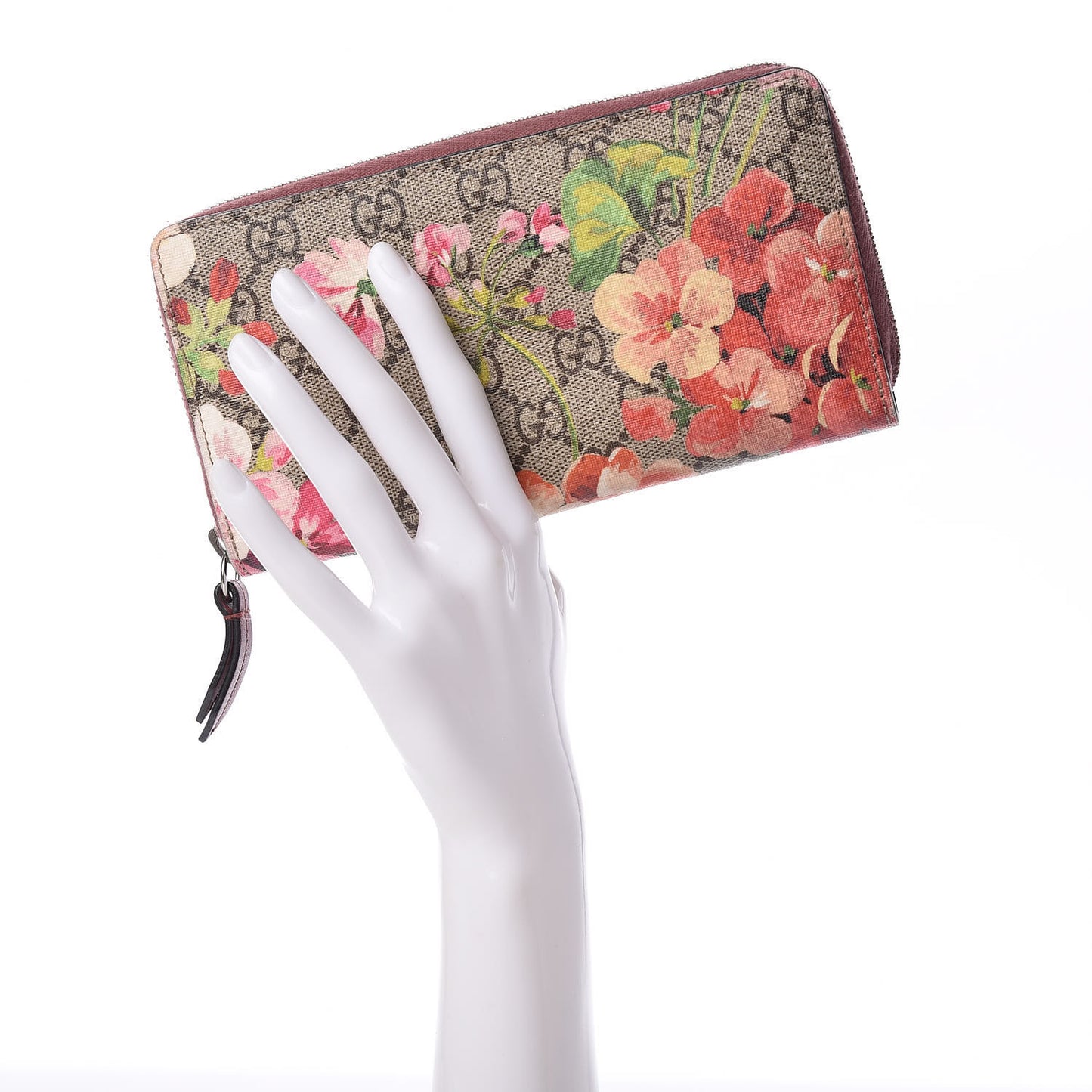 GG Supreme Monogram Blooms Zip Around Wallet Beige Multicolor Dry Rose