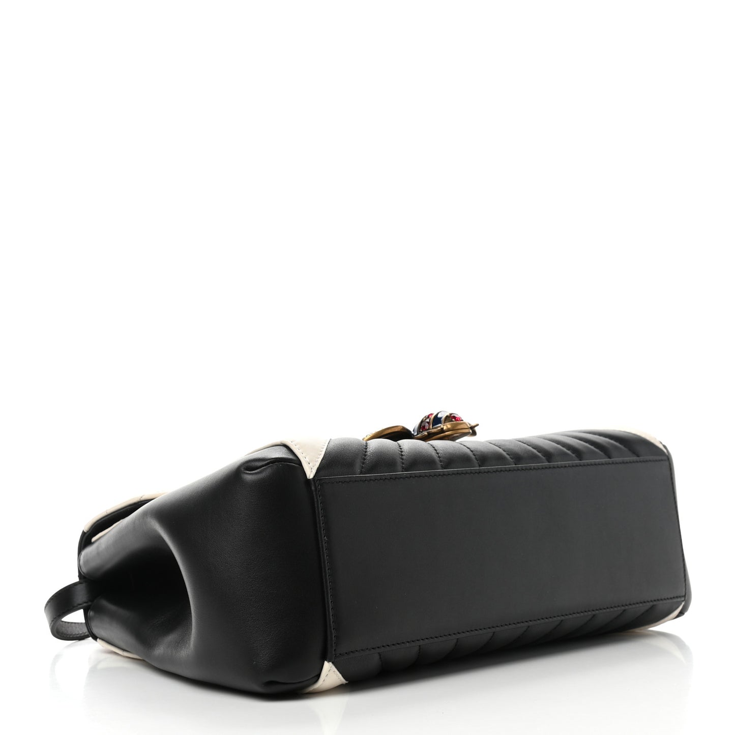 Calfskin Bamboo Trapuntata Queen Margaret Top Handle Bag Mystic White Black
