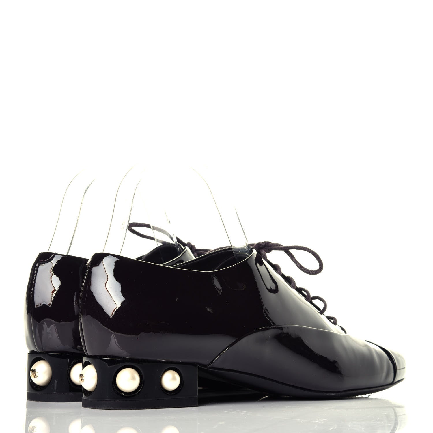 Chanel Patent Calfskin Pearl CC Lace Up Oxfords 39.5 Burgundy Black 4 of 10