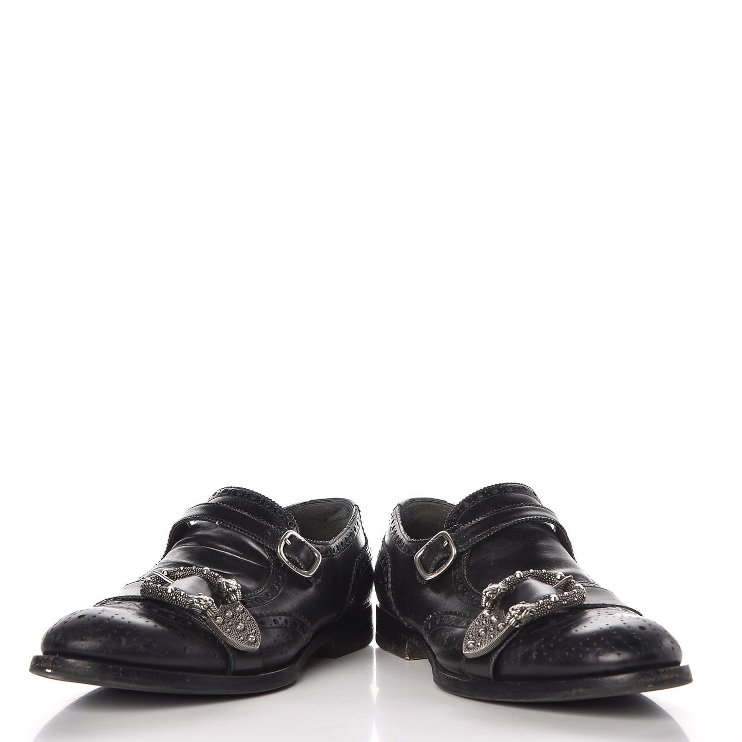 Calfskin Bee Embroidered Mens Queercore Brogue Wingtip Monk Strap Loafers 7.5 Black
