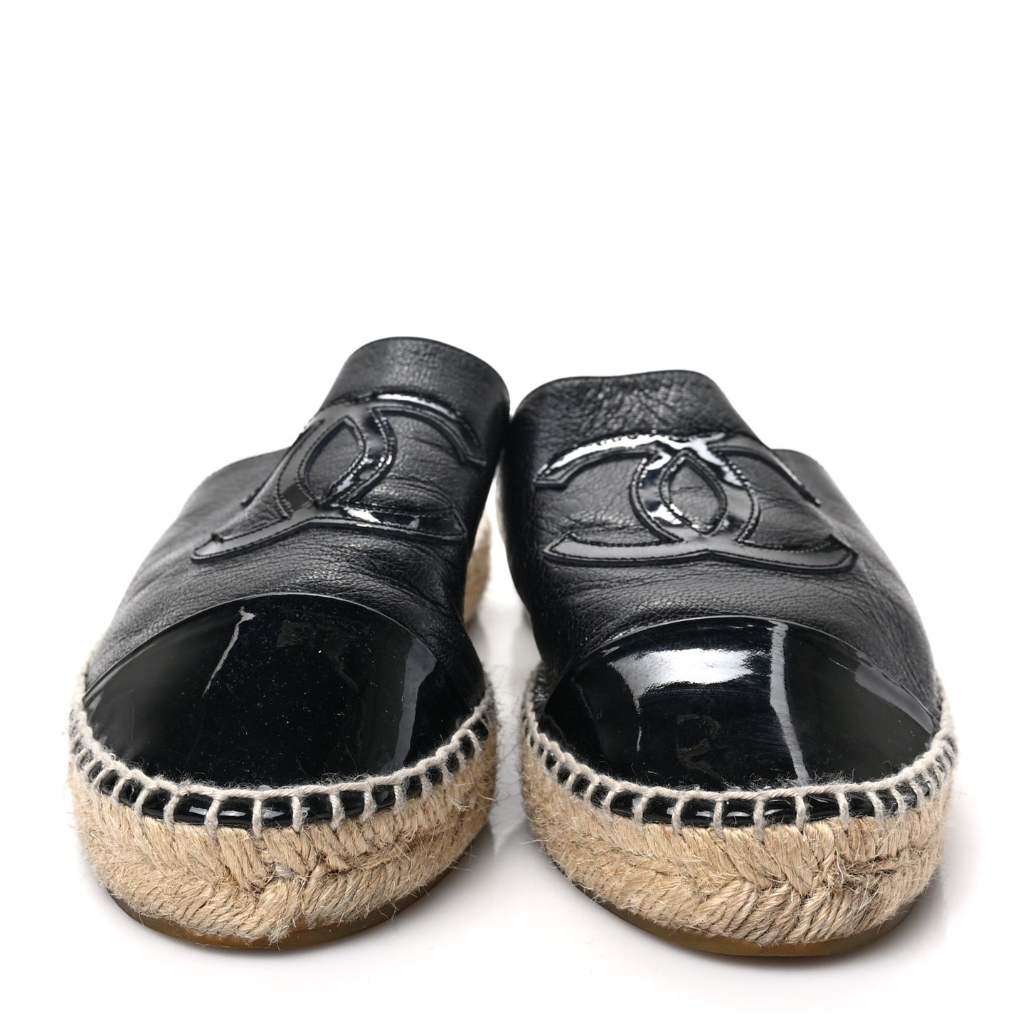 Goatskin Patent CC Espadrille Mules 37 Black