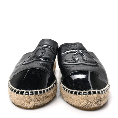 Chanel Goatskin Patent CC Espadrille Mules 37 Black 2 of 8
