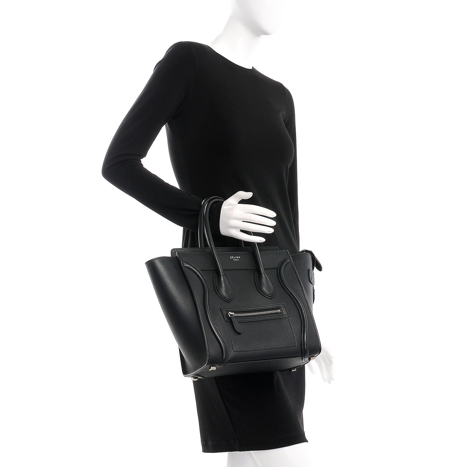Celine Drummed Calfskin Micro Luggage Black 2 of 7