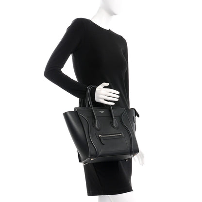 Celine Drummed Calfskin Micro Luggage Black 2 of 7