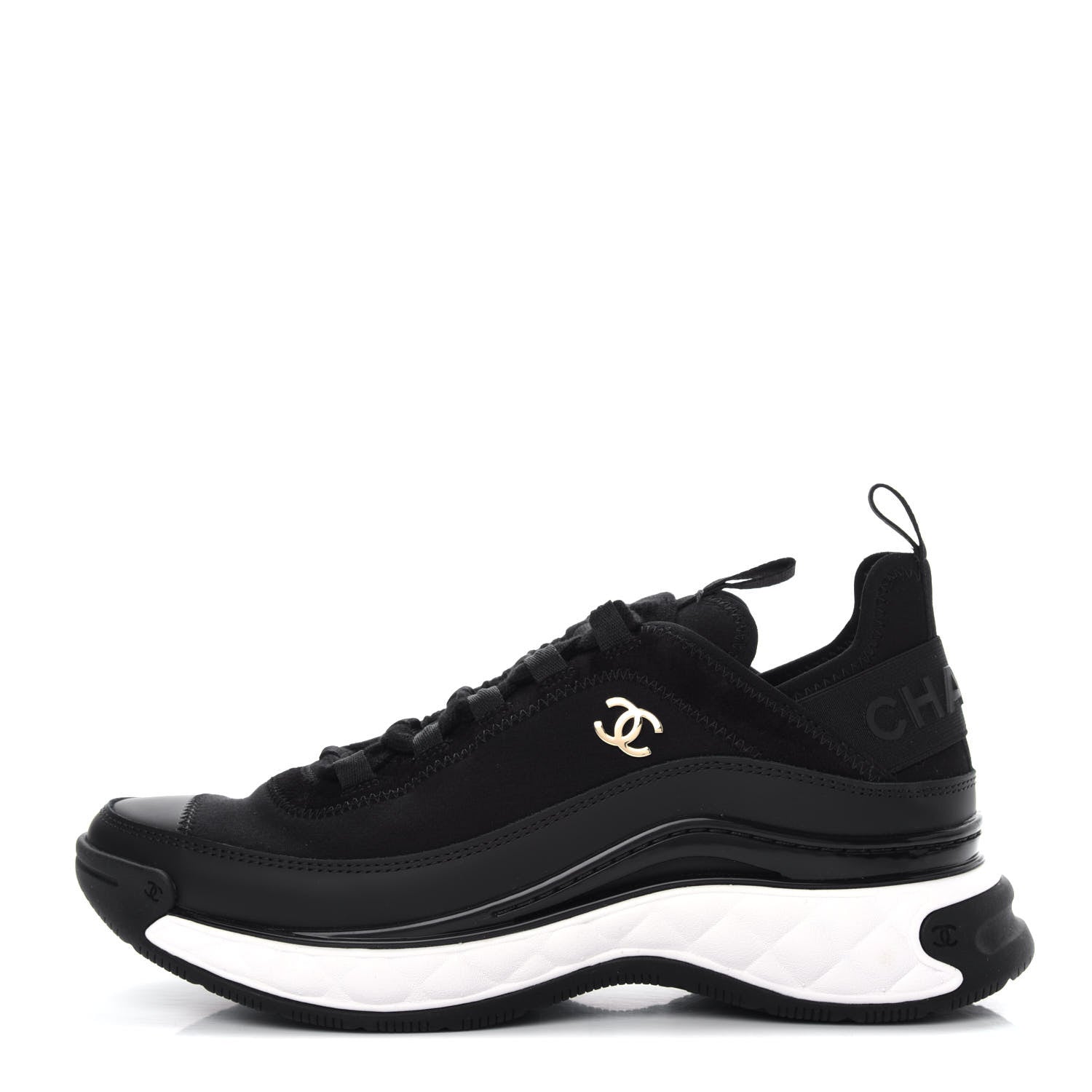 Chanel Velvet Calfskin Mixed Fibers CC Sneakers 38 Black 1 of 11