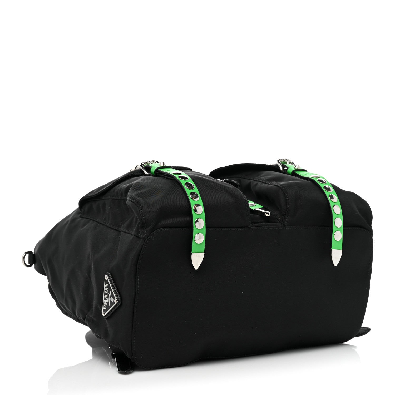 Prada Nylon New Vela Studded Backpack Black Green 4 of 8