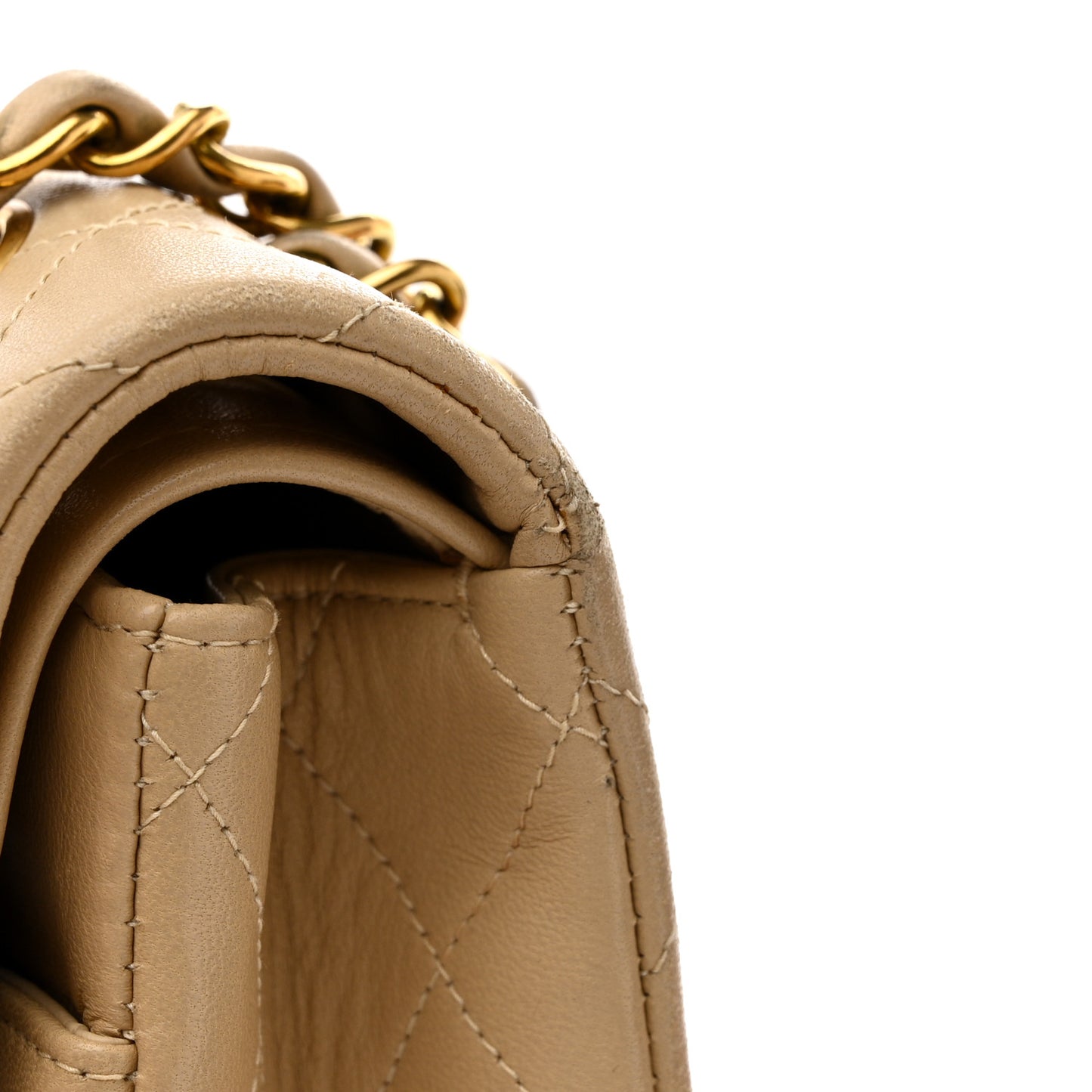 Lambskin Quilted Medium Double Flap Beige