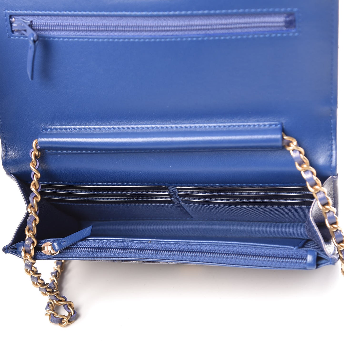 Iridescent Lambskin Quilted Wallet on Chain WOC Blue