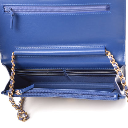 Chanel Iridescent Lambskin Quilted Wallet on Chain WOC Blue 5 of 11