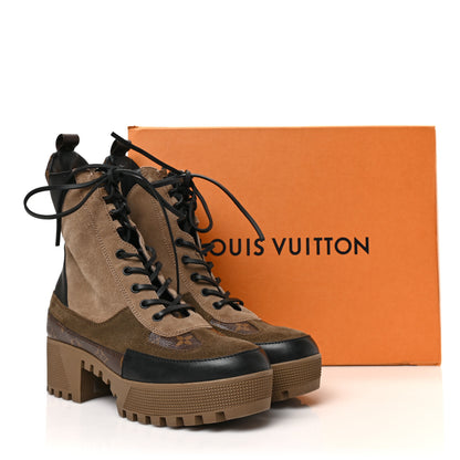 Louis Vuitton Suede Calfskin Monogram Laureate Platform Desert Boots 40 Taupe 8 of 8