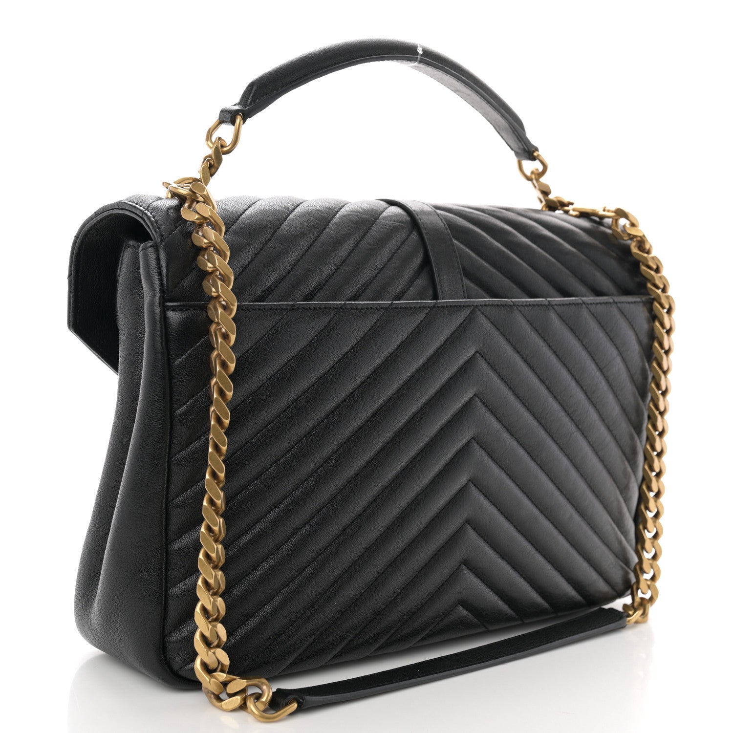 Saint Laurent SAINT LAURENT Sheepskin Matelasse Chevron Monogram Large College Satchel Black 3 of 10