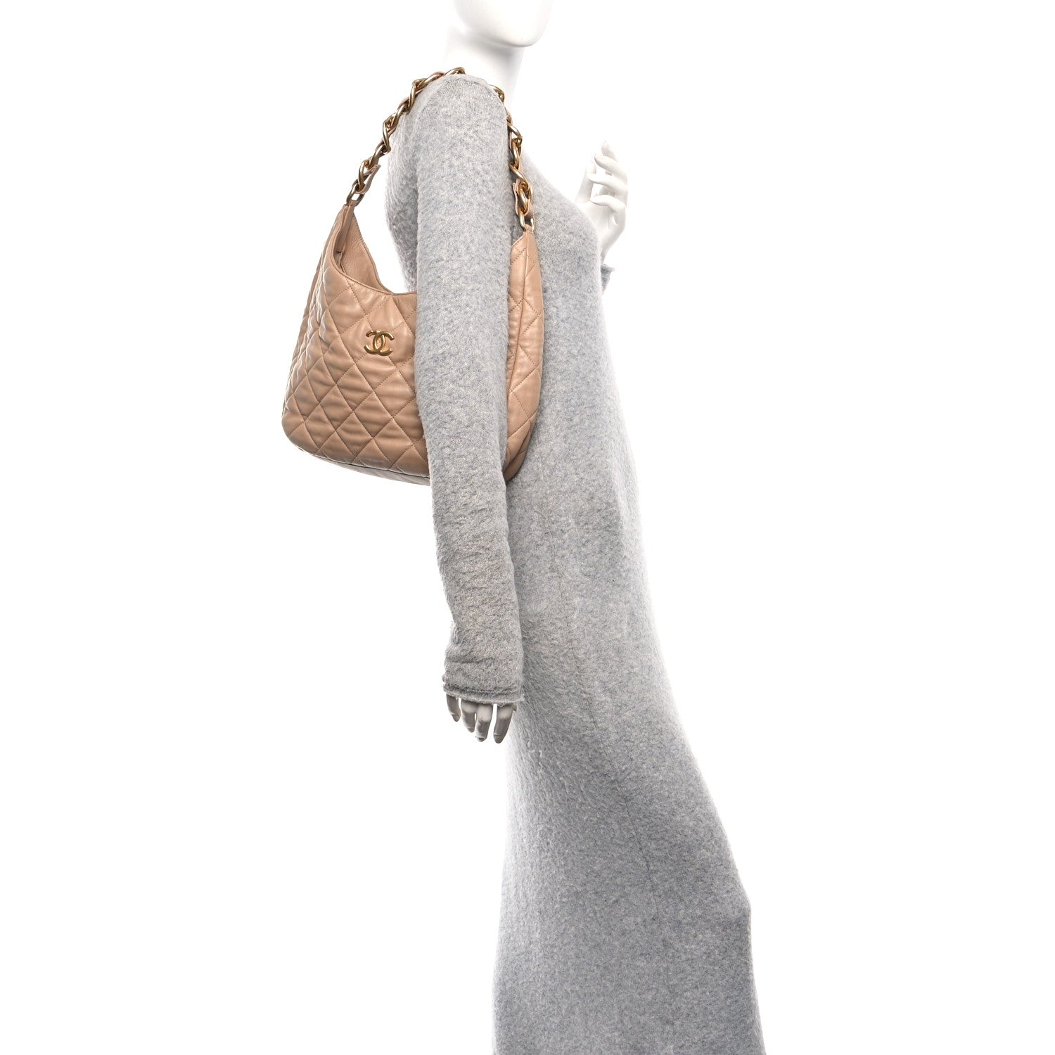 Chanel Lambskin Quilted Large CC Funky Town Hobo Beige 2 of 10