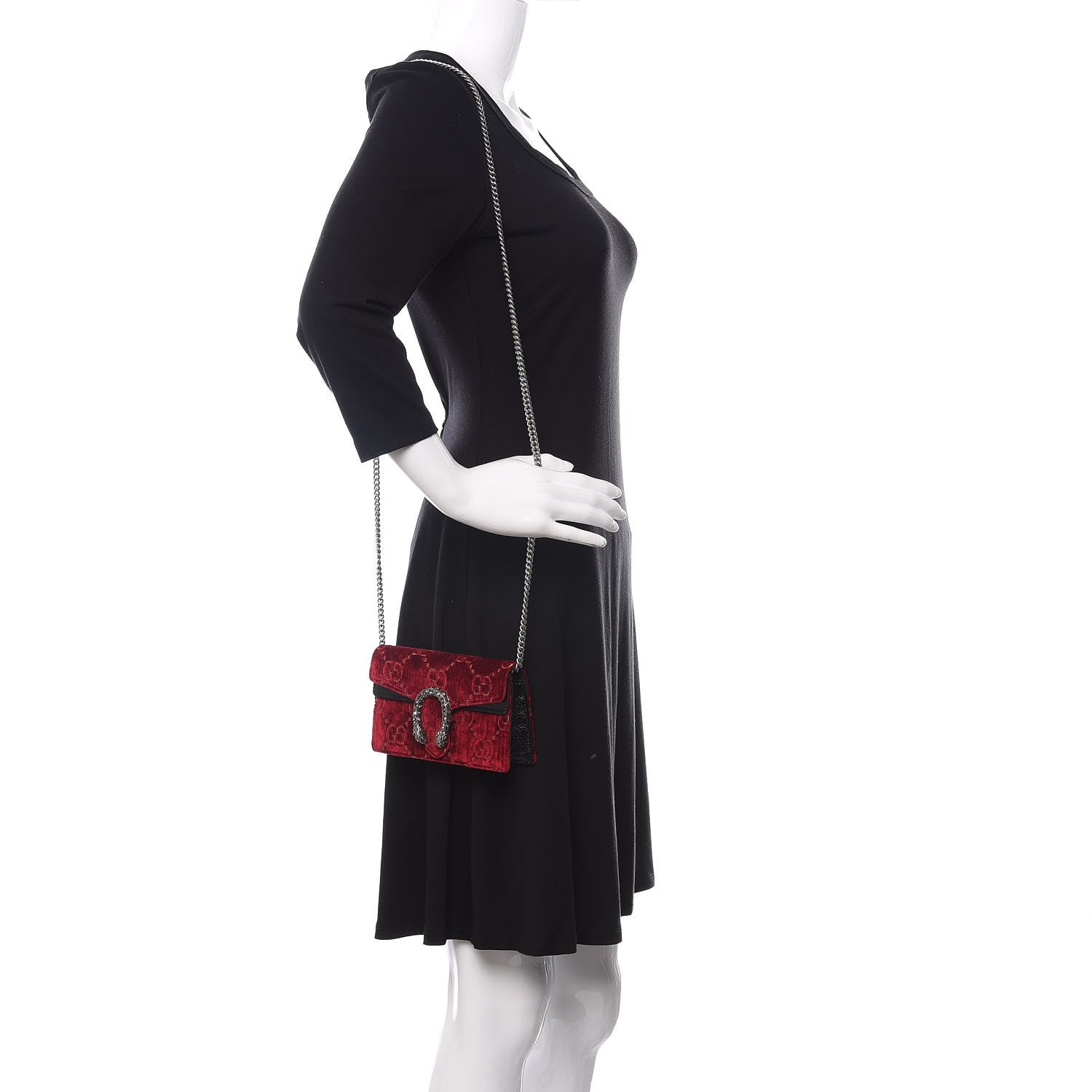 Gucci Velvet GG Monogram Super Mini Dionysus Shoulder Bag Red Cipria Black 2 of 10