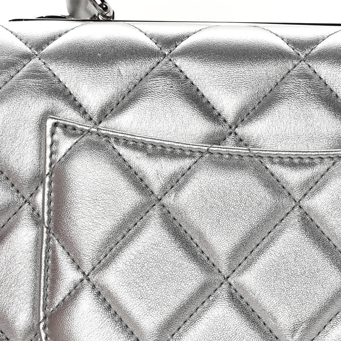 Metallic Lambskin Quilted Small Trendy CC Flap Dual Handle Bag Silver