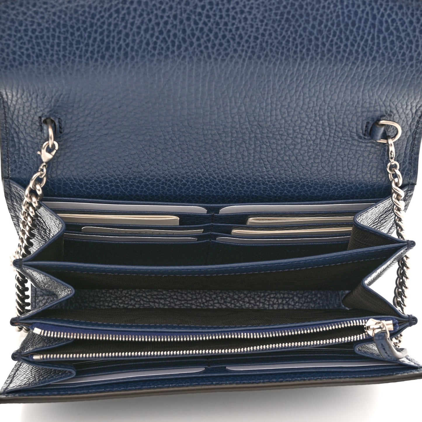 Dollar Calfskin Crystal Mini Dionysus Chain Wallet Blue Agata Black Diamond