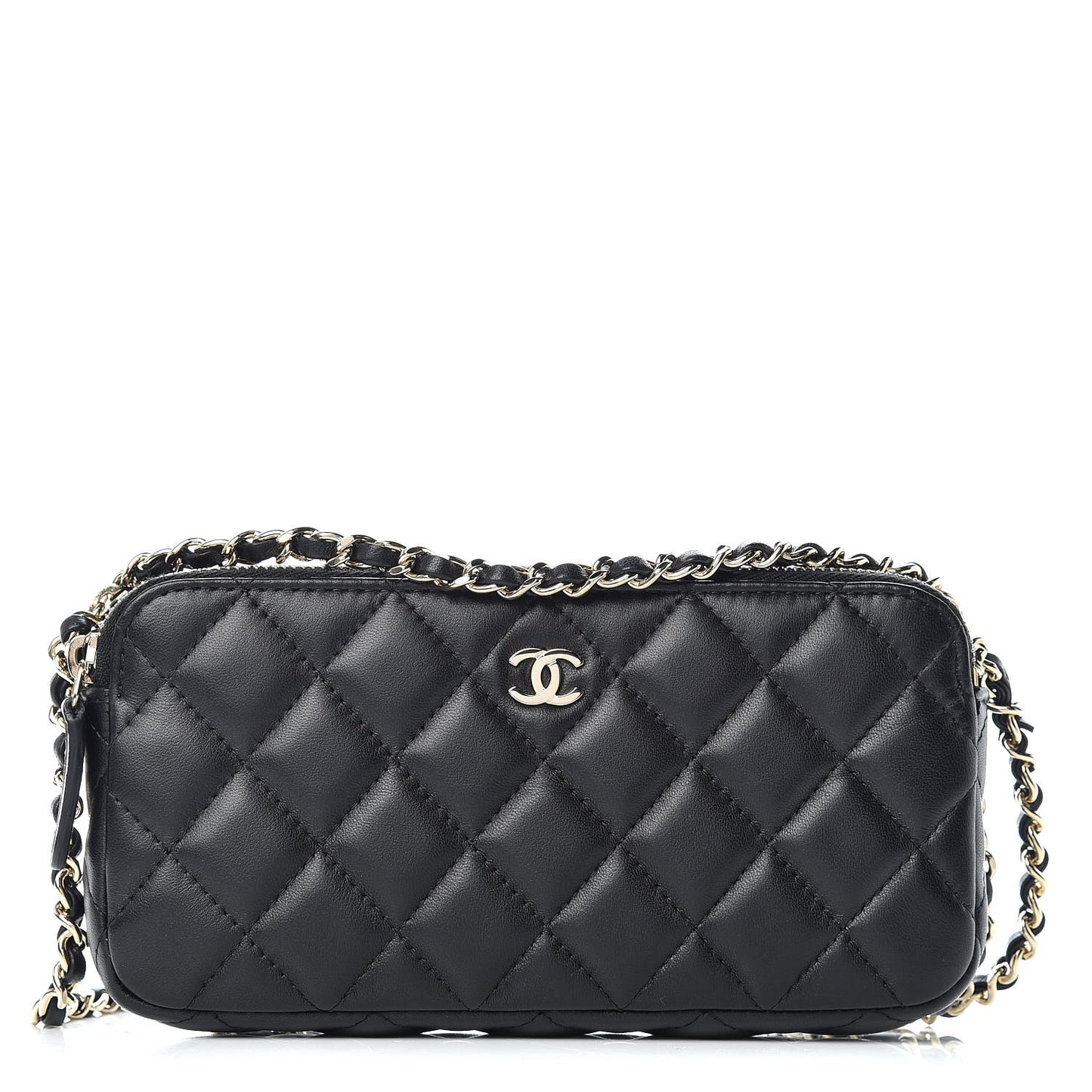 Lambskin Quilted Small Clutch With Chain Black