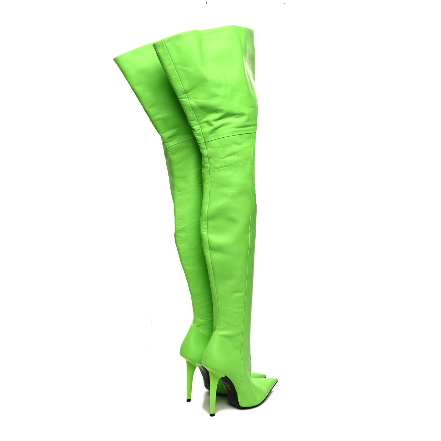 Calfskin Pointed Toe Knife Thigh High Boots 38 Green