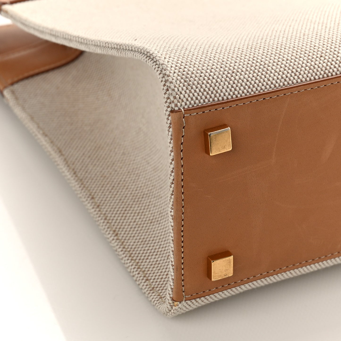 Canvas Calfskin Medium Manhattan Shopper Tote Natural Brown
