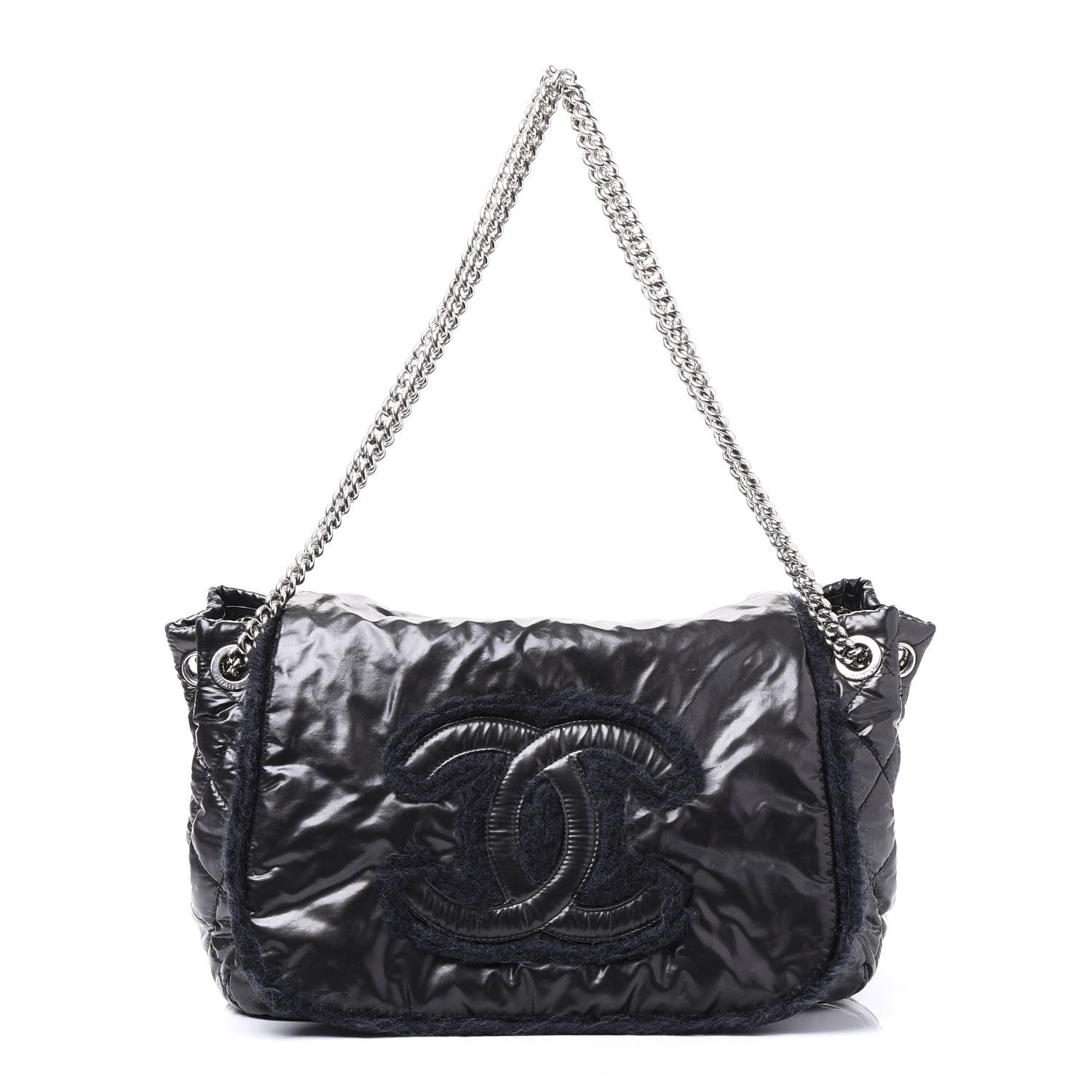 Chanel Vinyl Mohair Trimmed Accordion Arctic Polar Ice Flap Black 1 of 12