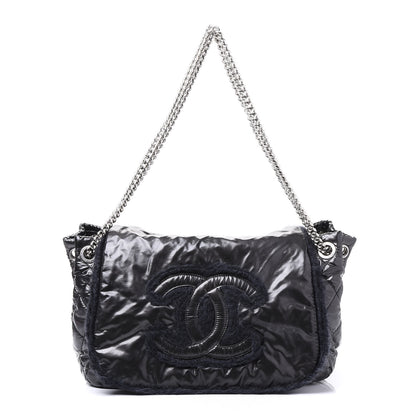 Chanel Vinyl Mohair Trimmed Accordion Arctic Polar Ice Flap Black 1 of 12