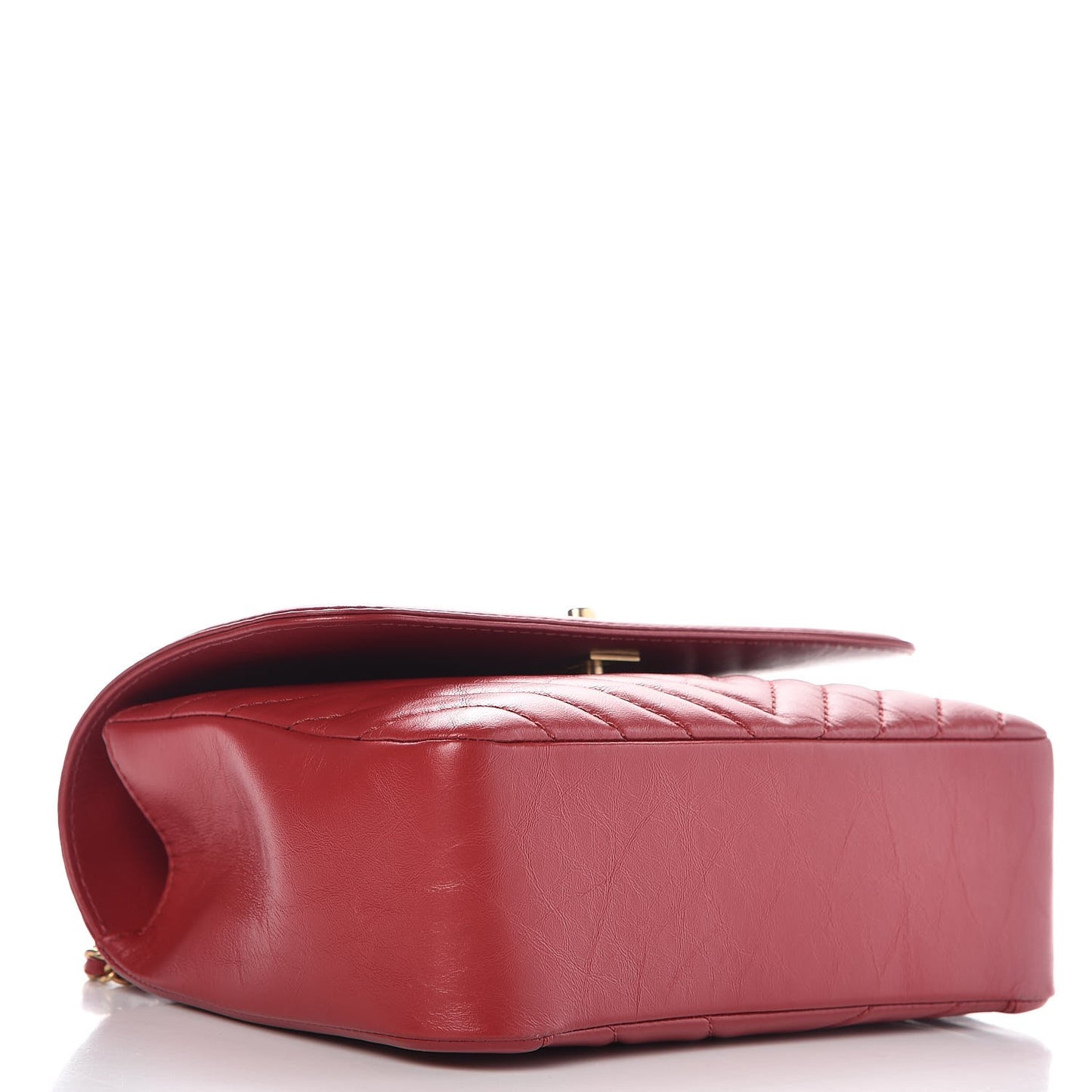 Calfskin Chevron Quilted Top Handle Flap Red