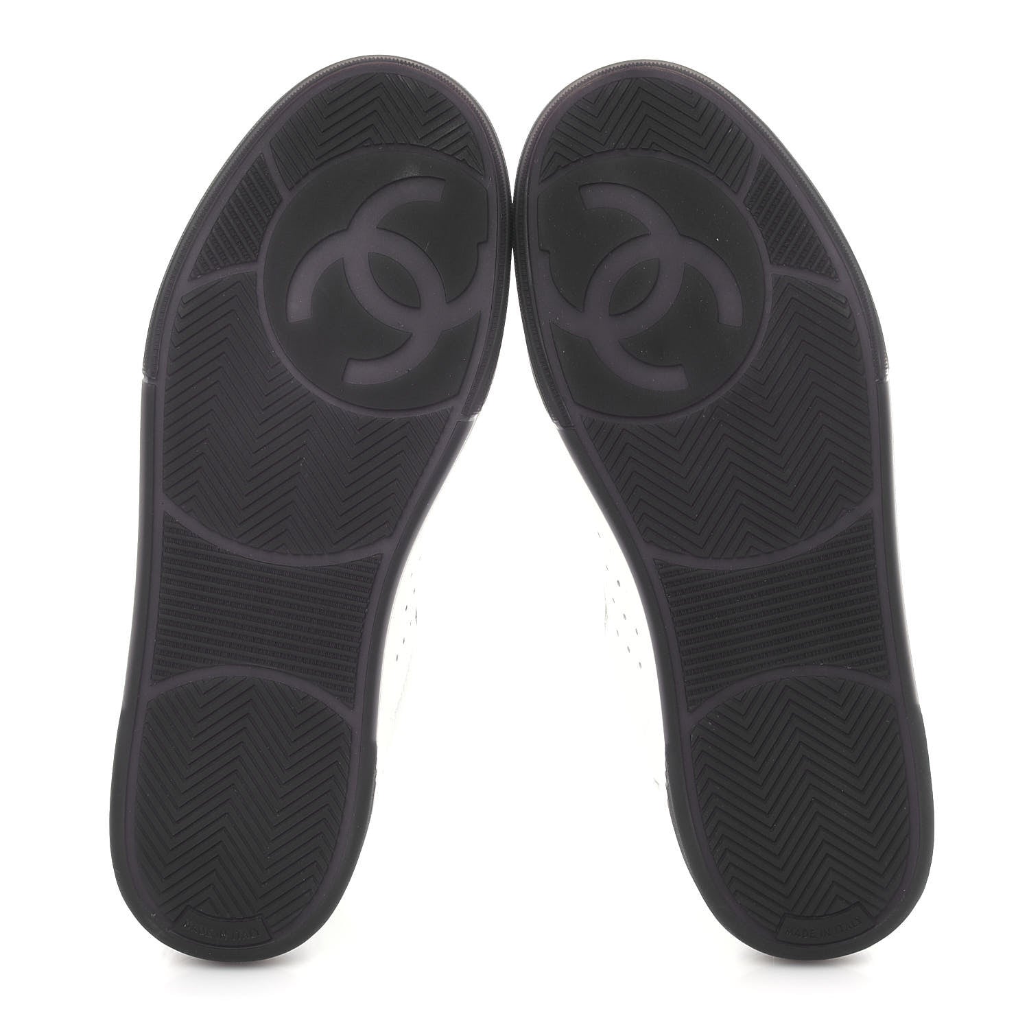 Chanel Grained Calfskin Fabric Womens Logo Sneakers 38.5 White Black 6 of 10