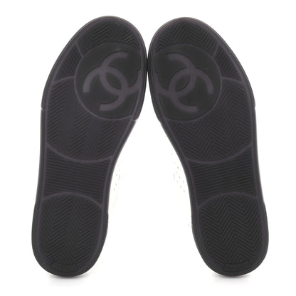 Chanel Grained Calfskin Fabric Womens Logo Sneakers 38.5 White Black 6 of 10