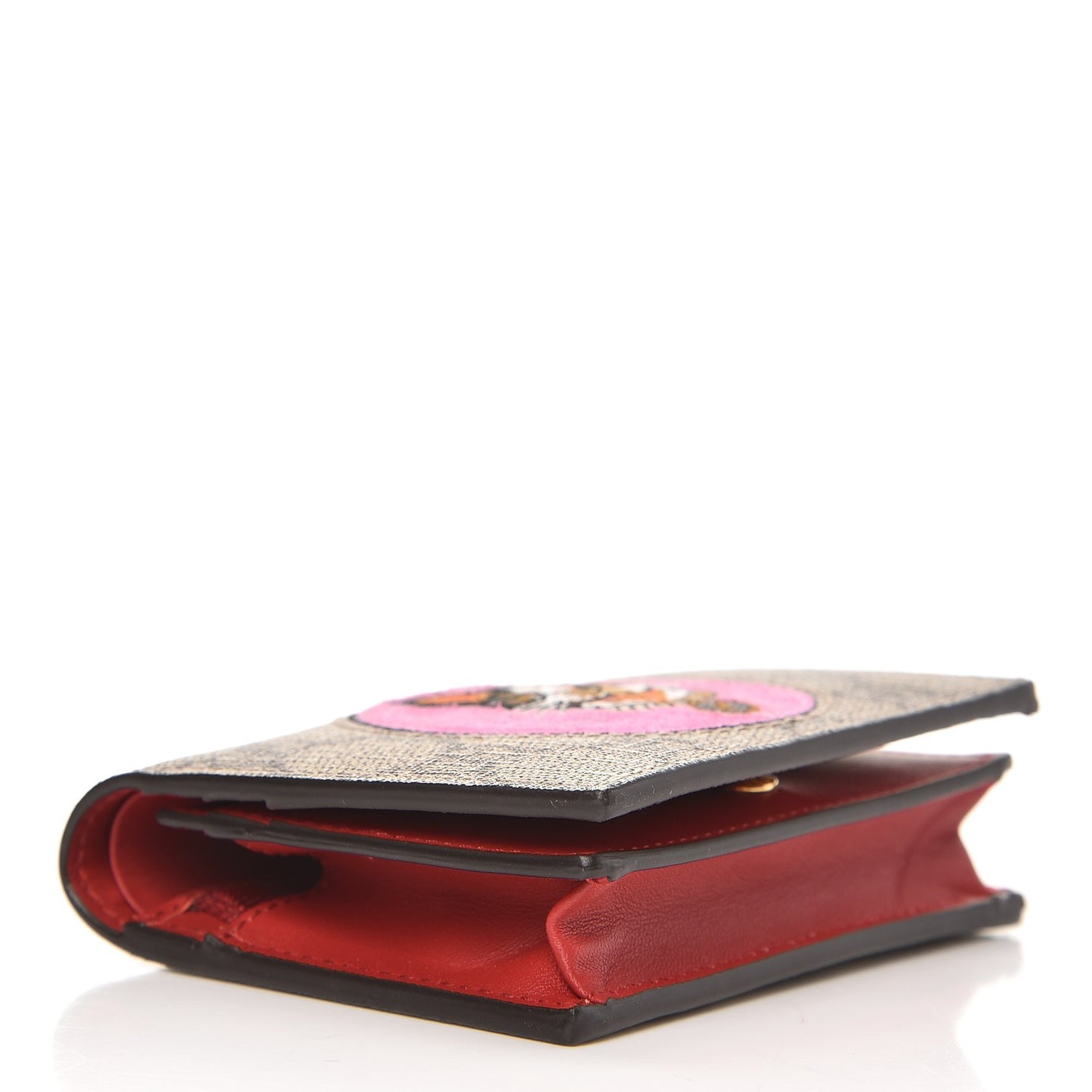 GG Supreme Monogram Bosco Patch Card Case Wallet Beige Malva Hibiscus Red