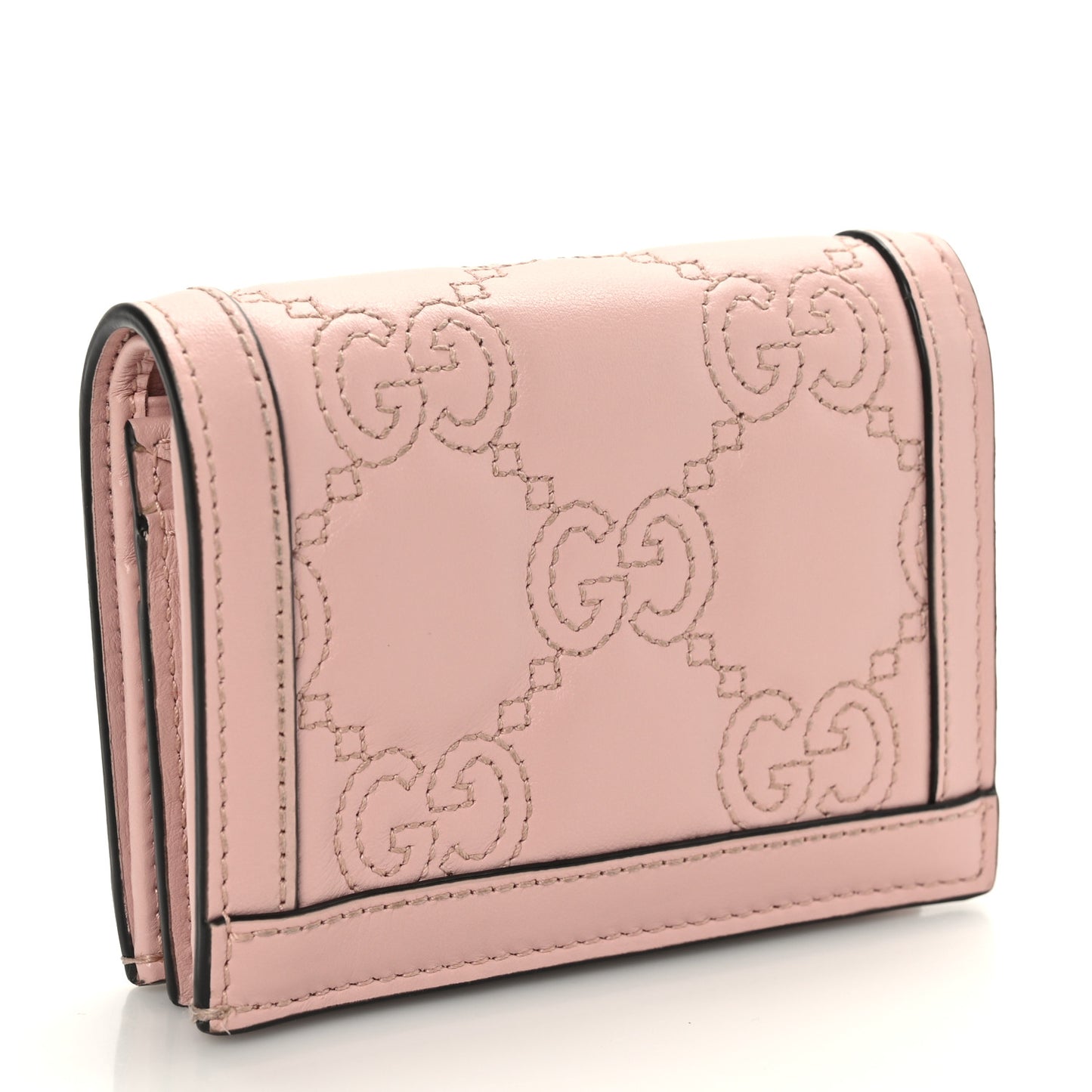 Calfskin GG Matelasse Card Case Wallet Perfect Pink