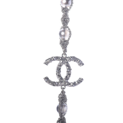 Chanel Pearl Bead CC Long Necklace Silver Grey 6 of 7