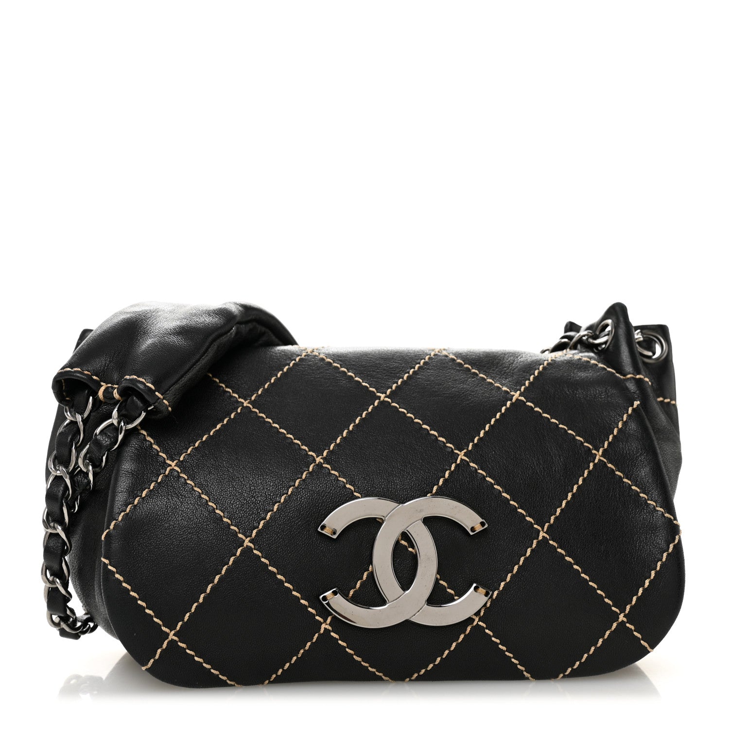 Chanel Lambskin Contrast Stitch Small Surpique Accordion Flap Black 1 of 11