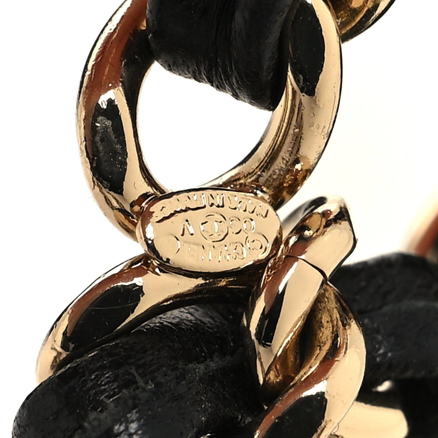 Lambskin Enamel CC Chain Belt Black Gold