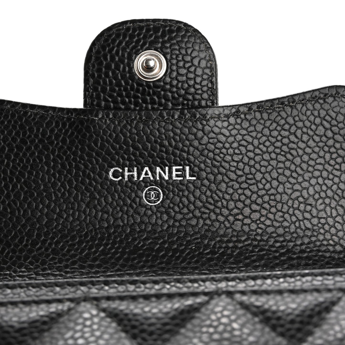 Caviar Quilted Flap Card Holder Wallet Black