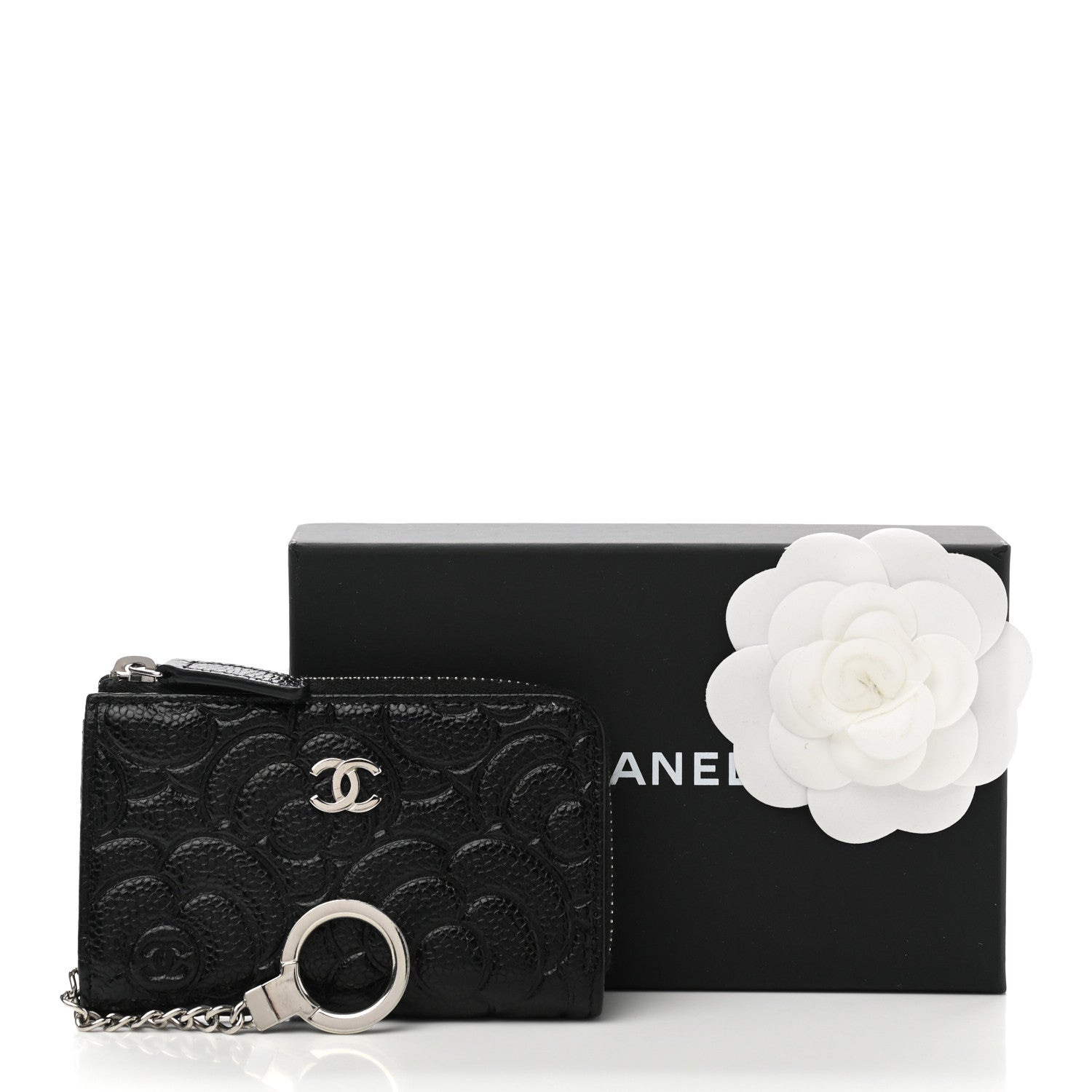 Chanel Caviar Camellia Embossed Key Holder Case Black 8 of 8