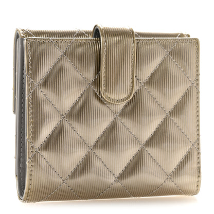 Chanel Striated Patent Quilted Compact French Flap Wallet Beige Beige 3 of 10